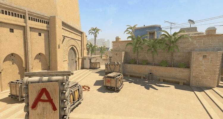 Key position callouts on the Mirage map in CS2